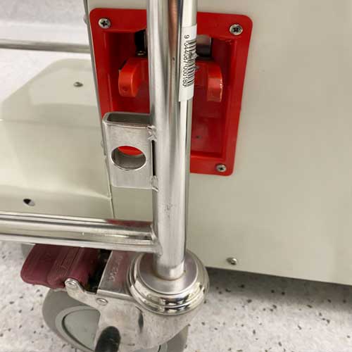 A close-up of the Bariatric Wheelchair Mover hitch